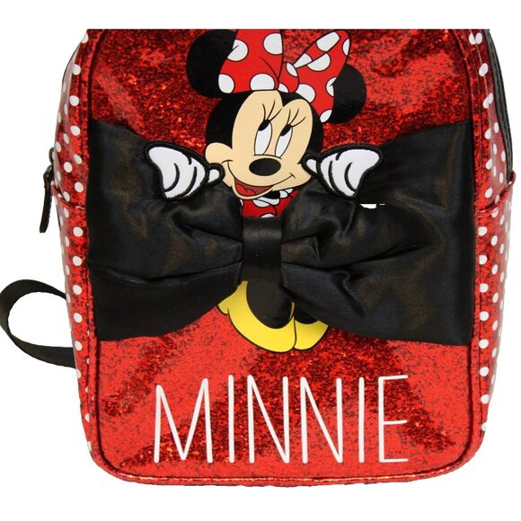 Disney Parks Red Sparkle Glitter Mini Backpack Minnie Mouse Polka Dots Satin Bow - Picture 3 of 12